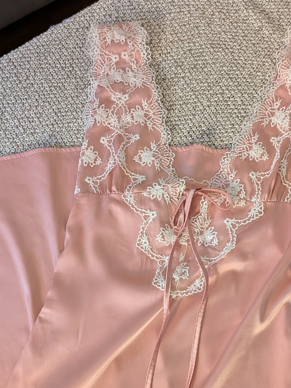 Women's Pink Satin Lace-Trim Chemise Slip Dress